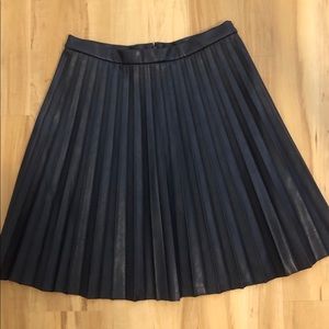 J. Crew Pleated Faux Leather Pleated Skirt Navy